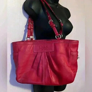 Coach Ashley Red Leather Double Handle Zipper Closure Tote Shoulder Bag